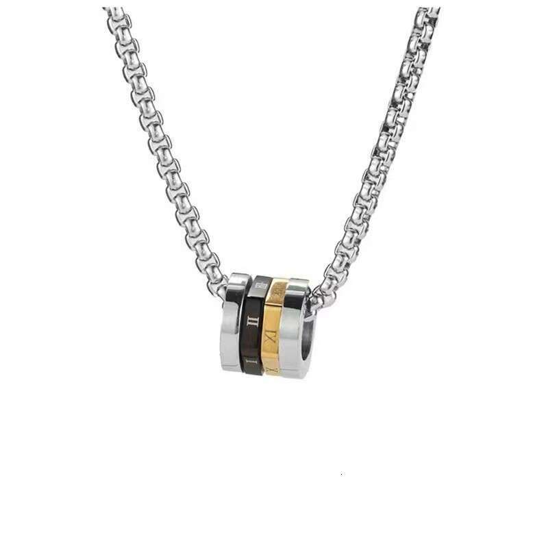 Roman numerals rotatable waist necklace for men, versatile titanium pendant, stainless steel sweater chain