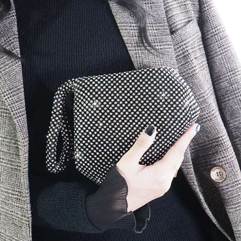 Tote Mini Rhinestone Shiny Dia Women Evening Handbag Day Clutch Zipper Pocket Money Purse Lady Wedding Bridal Bags