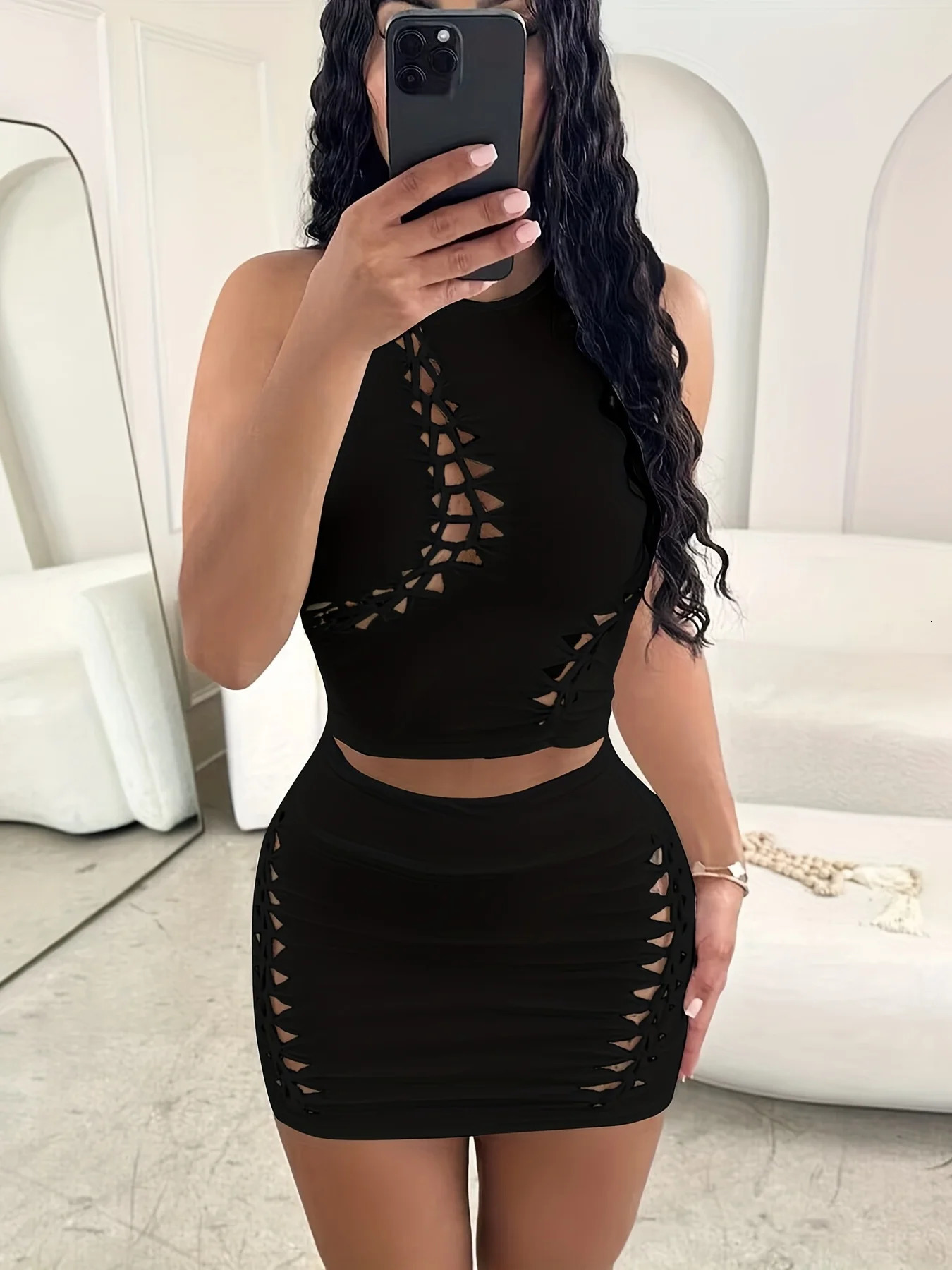 Dulzura Women Autumn Tank Tops Mini Skirts Party Club Streetwear Two Piece Matching Sets Wholesale Items For Business S3211 250514