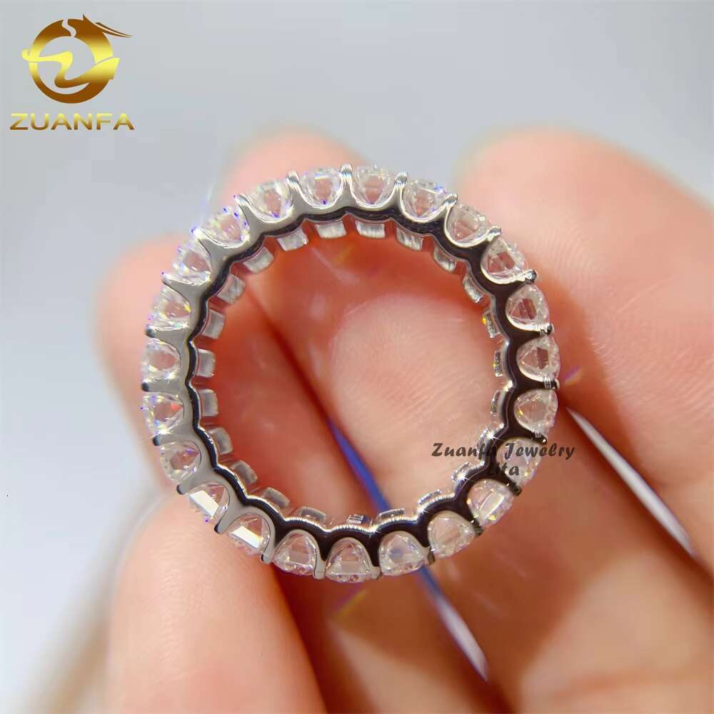 Hot Selling Ready to Ship Pass Diamond Tester Full Eternity Band 3*5mm 4*6mm 7*9mm Emerald Cut Moissanite Ring