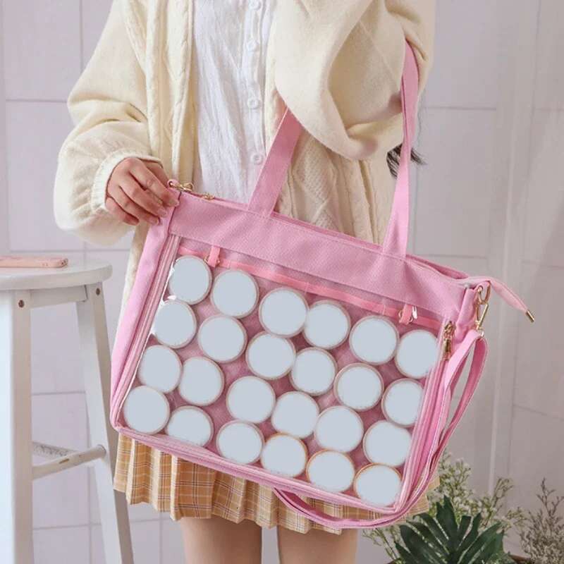 Big Ita Black With Insert Japanese Cute Clear Women Double Straps Girls Kawaii Transparent Shoulder Bag Purses And Handbags