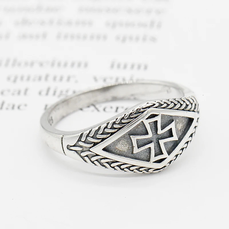925 Sterling Silver Cross Men Ring Knights Templars Vintage Punk Christian Retro Thai Silver Ring for Male Fashion Jewelry 250509