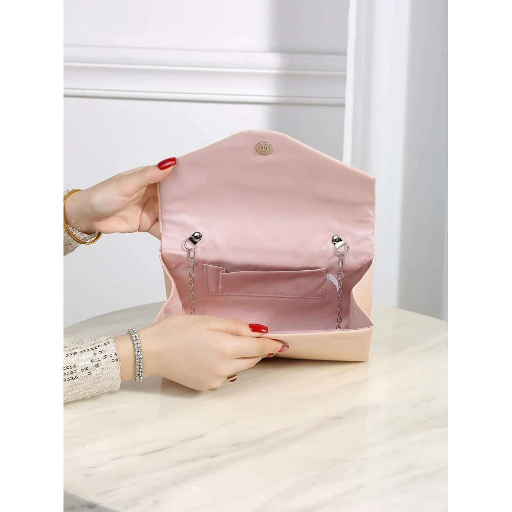 Evening Bag, Elegant, Sophisticated, Charming, Quiet Luxurious Metal Trimmed Chain Veet Square Bag For