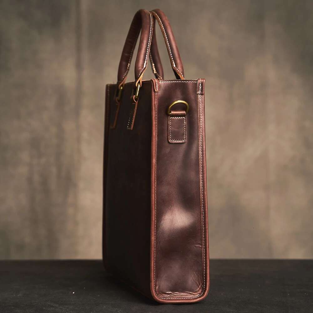 Genuine Handbag Vintage Large-Capacity Man Cowhide Briefcase Leather Business Trip Computer Bag