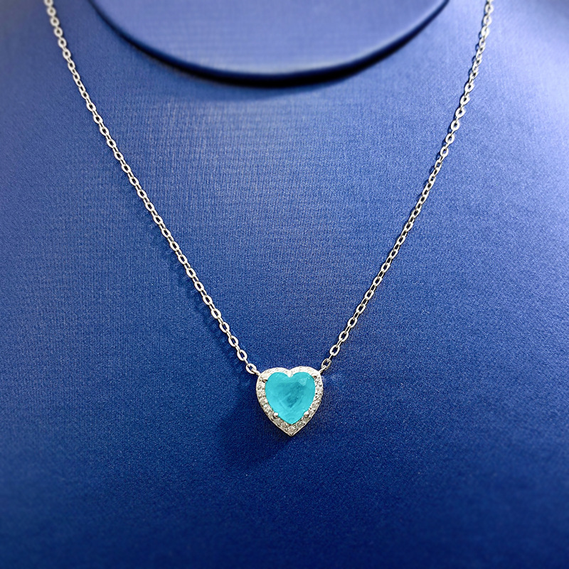 Choucong 2025 Sweet Cute Heart Pendant Luxury Jewelry Real 100% 925 Sterling Silver Paraiba Pave White Sapphire Women Wedding Clavicle Necklace For Lo
