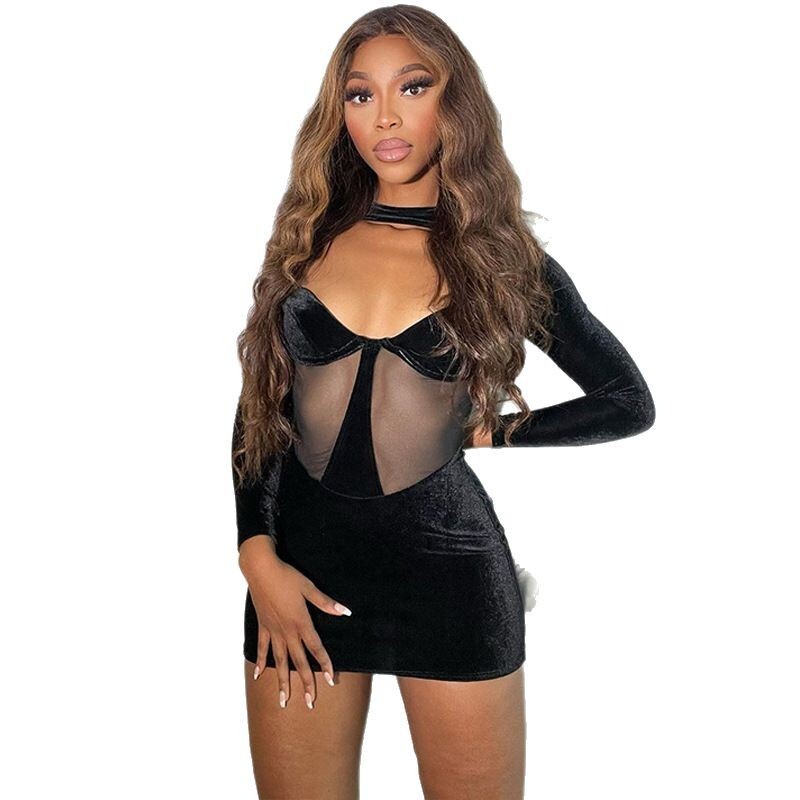 Hot selling womens clothing 2025 spring/summer new product sexy hollow out perspective slim fit long sleeved hip hugging dress