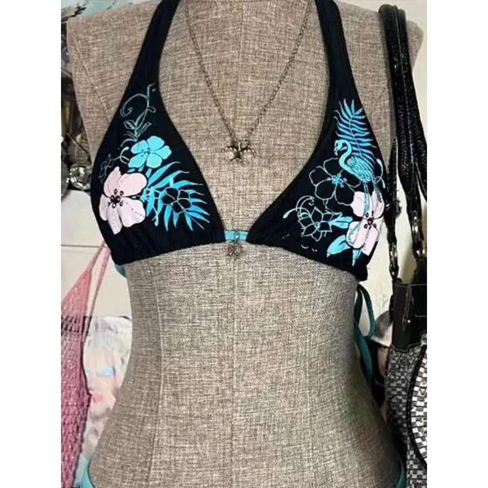 Sexy Hottie Print Laced Up Backless 2 Piece Women Split Swimsuit Beach Bikini New Summer Swimwear Bikinis Set