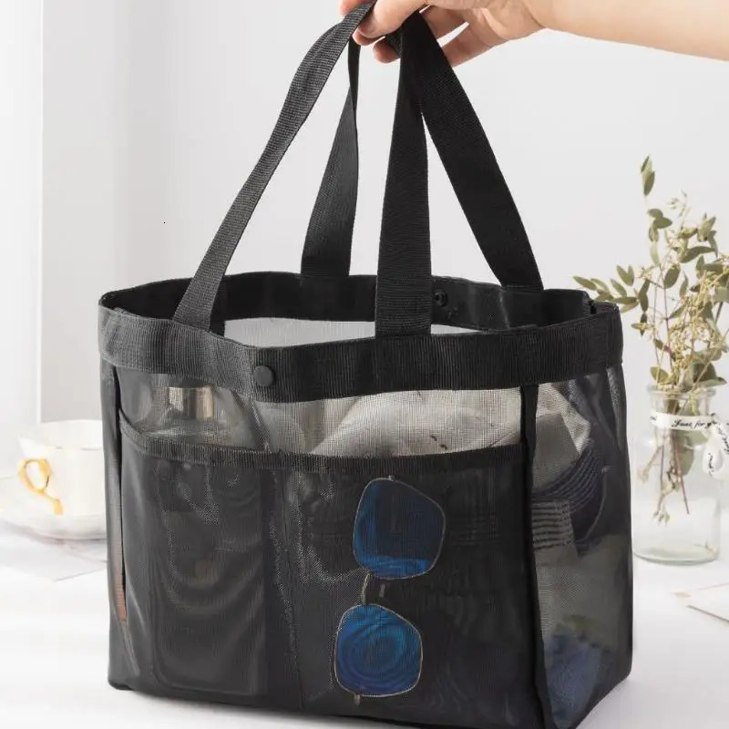 Large Capacity Mesh Beach Bag Travel Swimming Fitness Grooming Breathable Storage Nylon Tote 250514