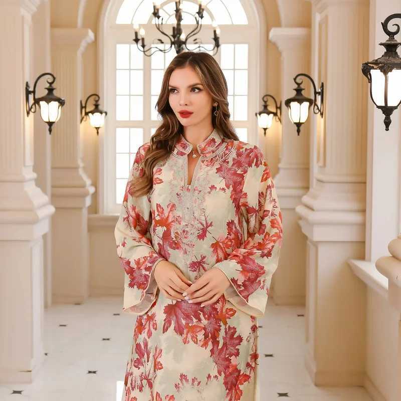 Summer Floral Printed Arabic Dubai Dress For Women Grn Ramadan Eid Fashion Muslim Moroccan Kaftan Turkey Islamic Clothing X250514