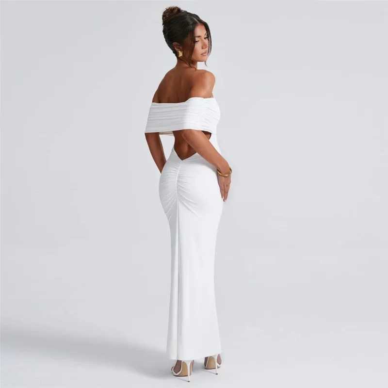 Womens Slim Sexy Strapless Long Dress Temperament Solid Color Hip Sleeveless Off-shoulder Backless Package Club Party DressesXJ250514