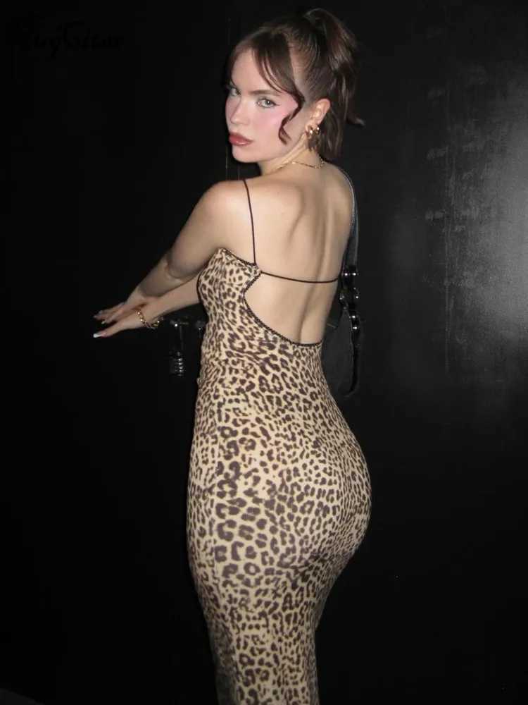 Quick view Wish list 2025 Fashion Leopard Print Slips Backless Sexy Bodycon Maxi Dress Summer Women Casual Clothes Beach Party Vacation ClubXJ250514