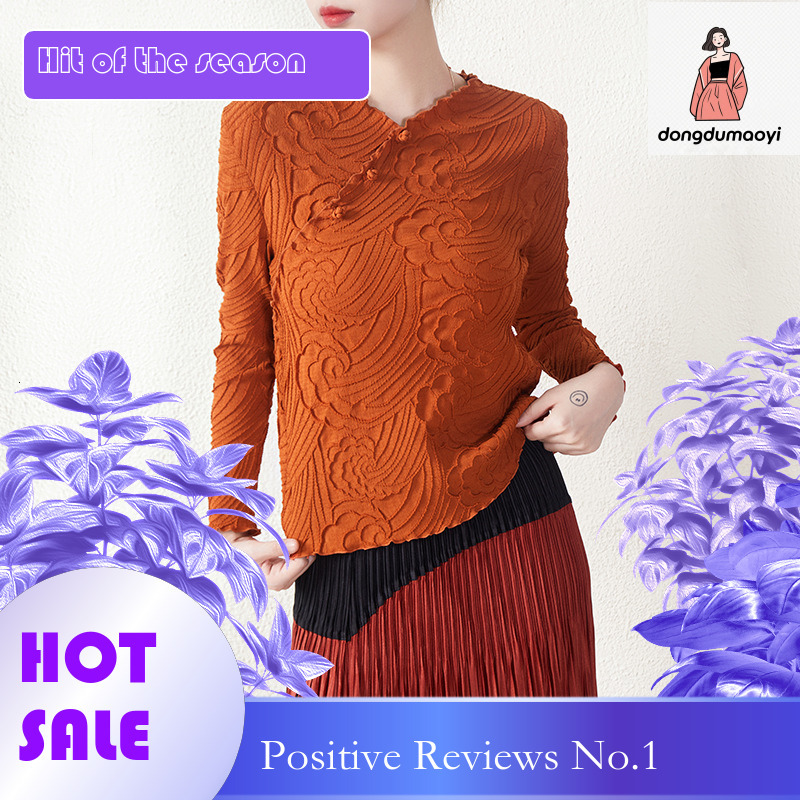 dongdumaoyi slim fit slimming inner layer bottom shirt for women 2024 Spring and Autumn style new Chinese embroidered pleated T-shirt top