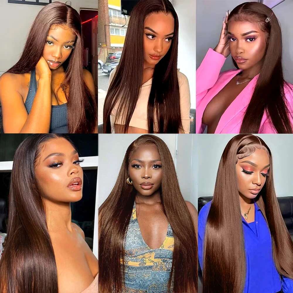 13X4 Chocolate Brown Long Straight Front Wigs For Black Women Colored Transparent HD Synthetic Lace Frontal Wig Pre Plucked