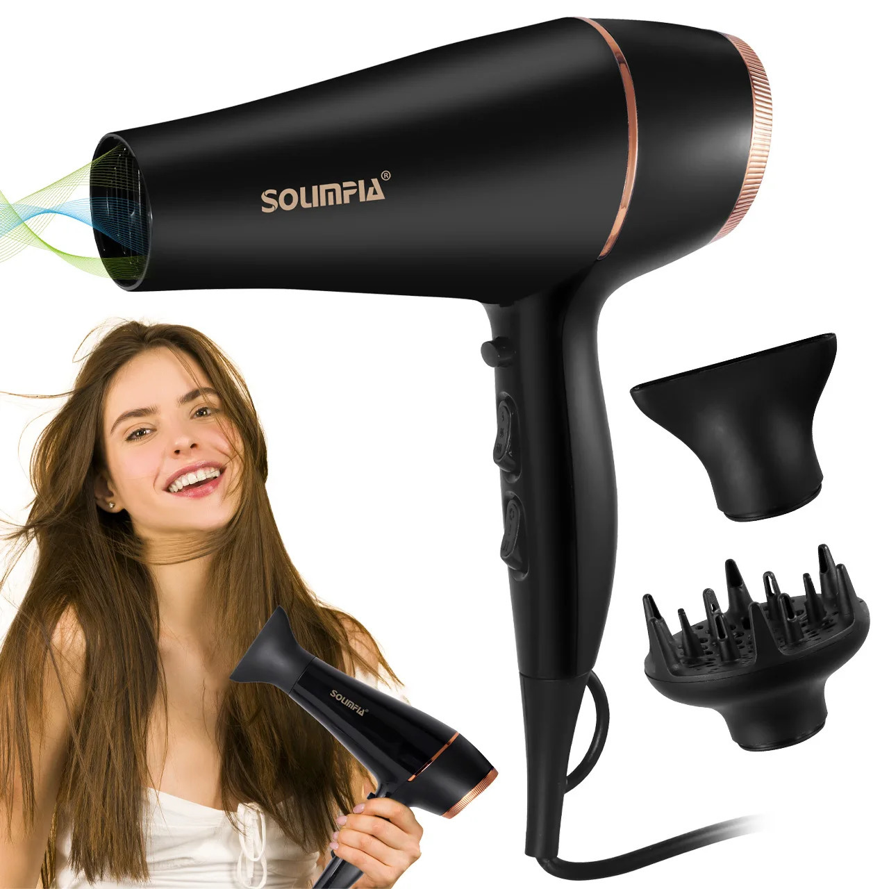 Household Electric Hair Dryer with 5 Wind Temperature Settings and Negative Ion Hair Care High-Power Hair Dryer 250513