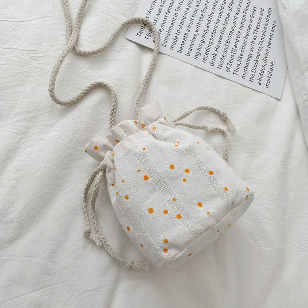 Korean Cute Canvas Cherry Bucket Bag for Women Summer Simple Casual Small Crossbody Female Fashion Shoulder Bags 250514