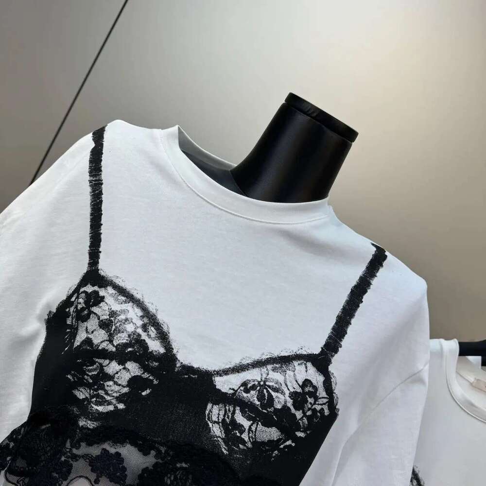 Getspring Women T 2025 New Short Sleeves Lace Ed Color Matching Tshirt Loose Casual Long White Tee Shirt Top Tshirts