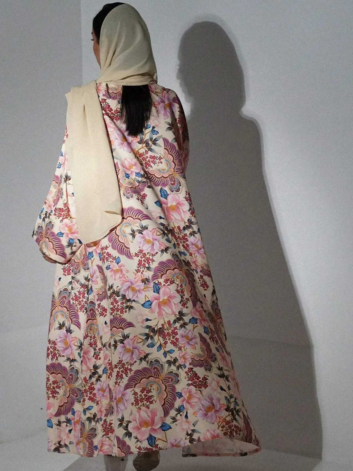 Middle Eastern Loose Abaya Muslim Full Slve Printed Floral Open Front Abayas Women Jilbabs Islamic Maxi Dresses Turkey Kaftans X250514