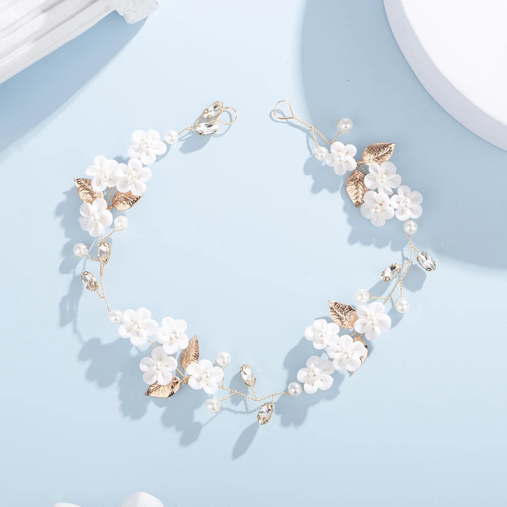 Silver Gold Floral Rhinestone Bridal Headband Handmade Women Pearl Leaf Wedding Headpiece Tiaras Bridesmaid Hair Accessories 250509