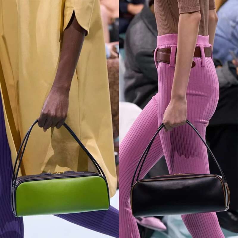 2025 Brand Genuine Leather Portable Bowling Women's Super Fire Color Splicing Advanced Sense Shoulder Commuter Underarm Bag