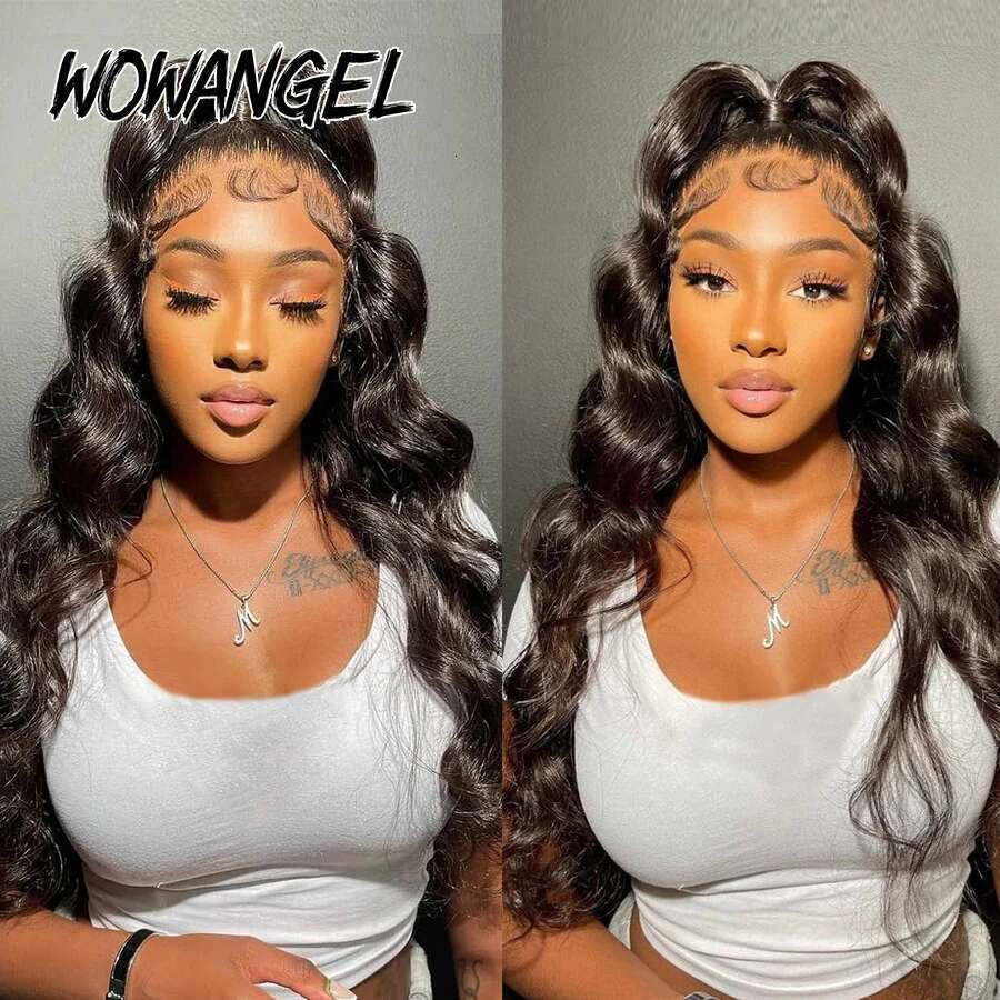 Wow Angel 250% Density 13X6 Front Body Wave Melt Skins 13X4 HD Lace Full Frontal Wig Human Hair Wigs Pre Plucked