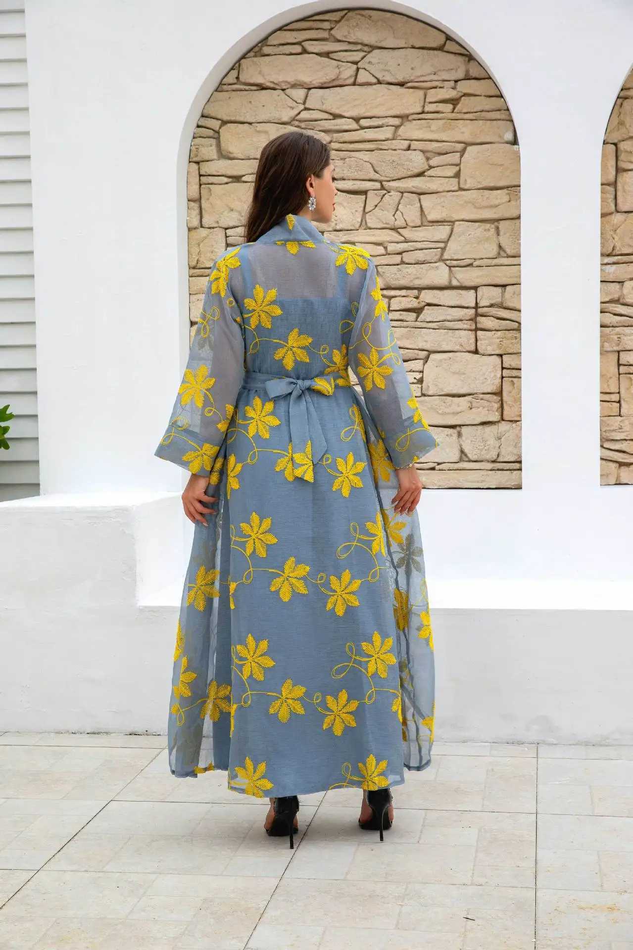 Abaya Clothes Ethnic Style Printed Pleated Long Cape Muslim Dress Miyake Women 2025 Fall Large Lapel Tie Cardigan Top Long Dubai X250514