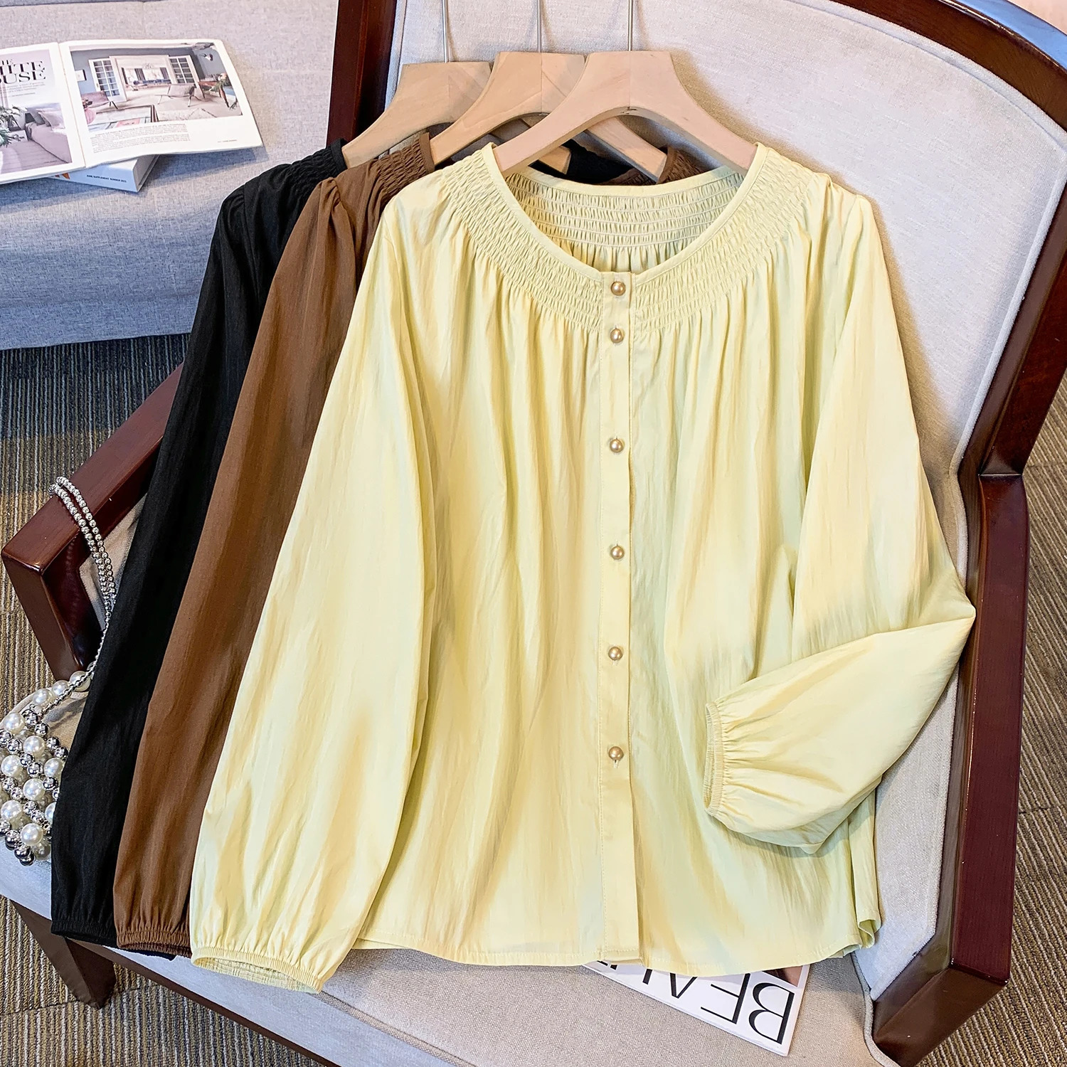 Plus Size Shirt Female Spring Summer Arrivals O Neck Collar Long Sleeve Tops For Woman Loose Ladies Shirts Blouses 250514