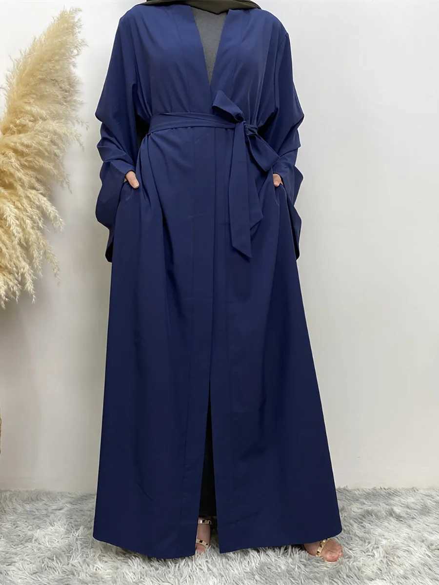 Solid Open Kaftan Dubai Abaya Turkey Kimono Cardigan Robe Muslim Hijab Dress Ramadan Abayas for Women Caftan Islamic Clothing X250514