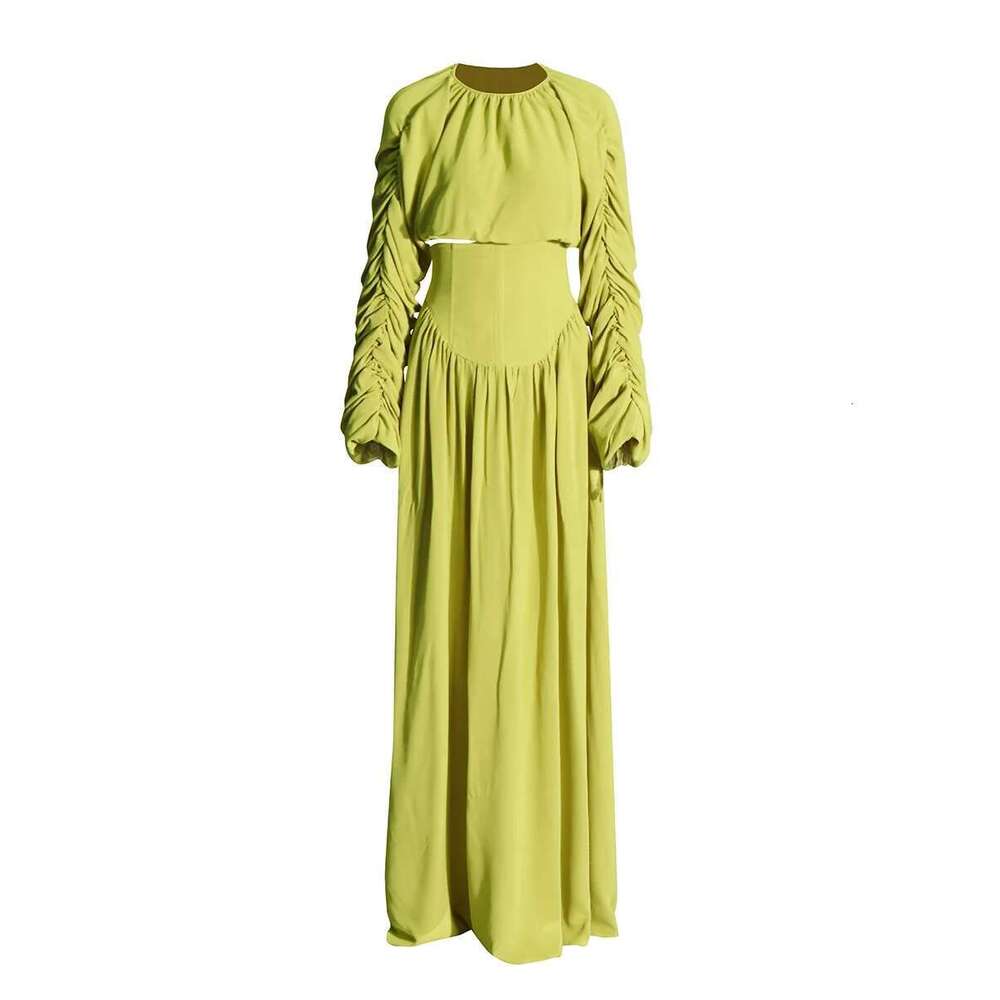 Getspring Women 2024 Autumn Fashion Round Neck Pleated Full Sleeve Short Top High Waist Long Skirt Two Pieces Sets