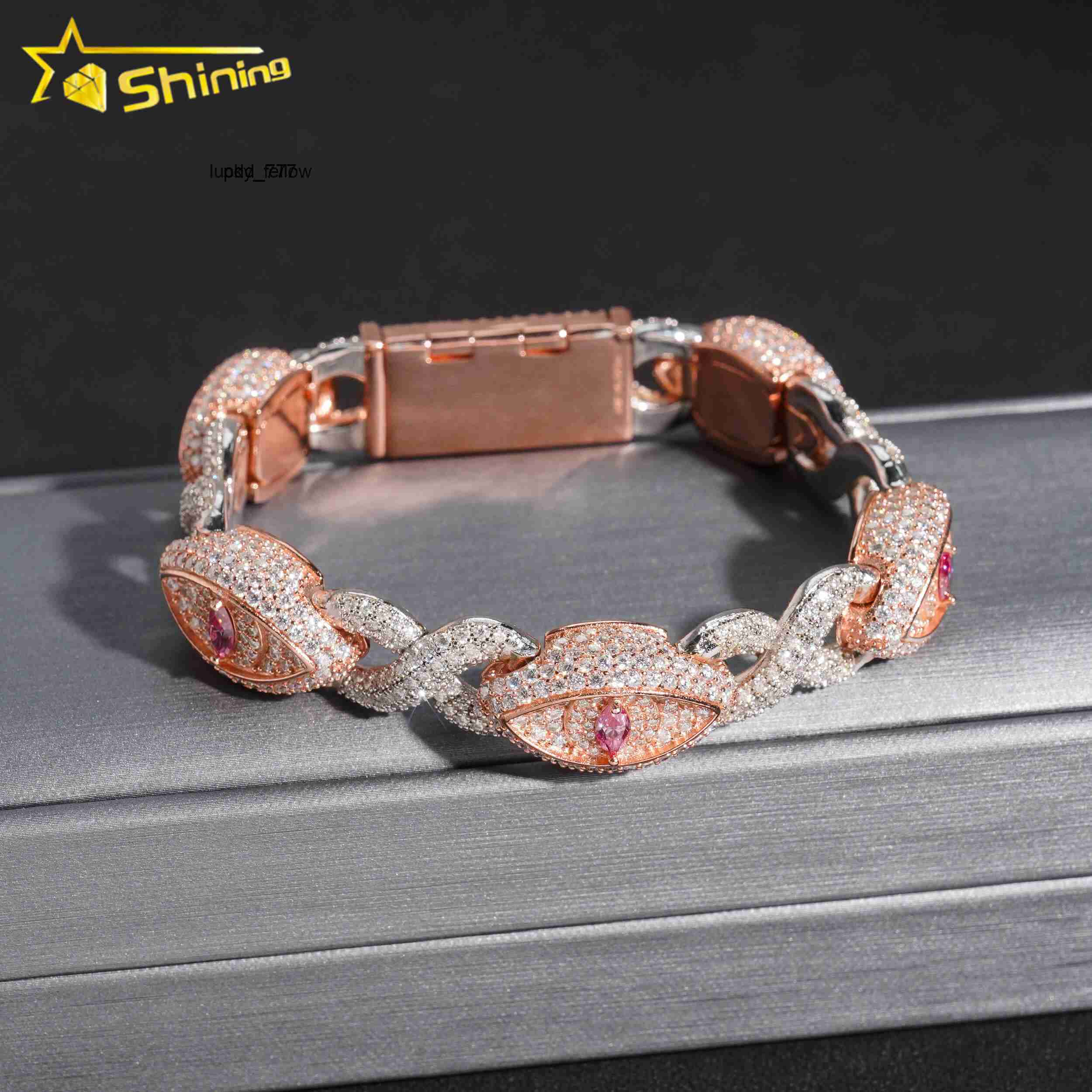 New Arrival Men Women Jewelry 925 Sterling Silver VVS Moissanite Diamond Iced Out Flower Evil Eye Cuban Bracelet
