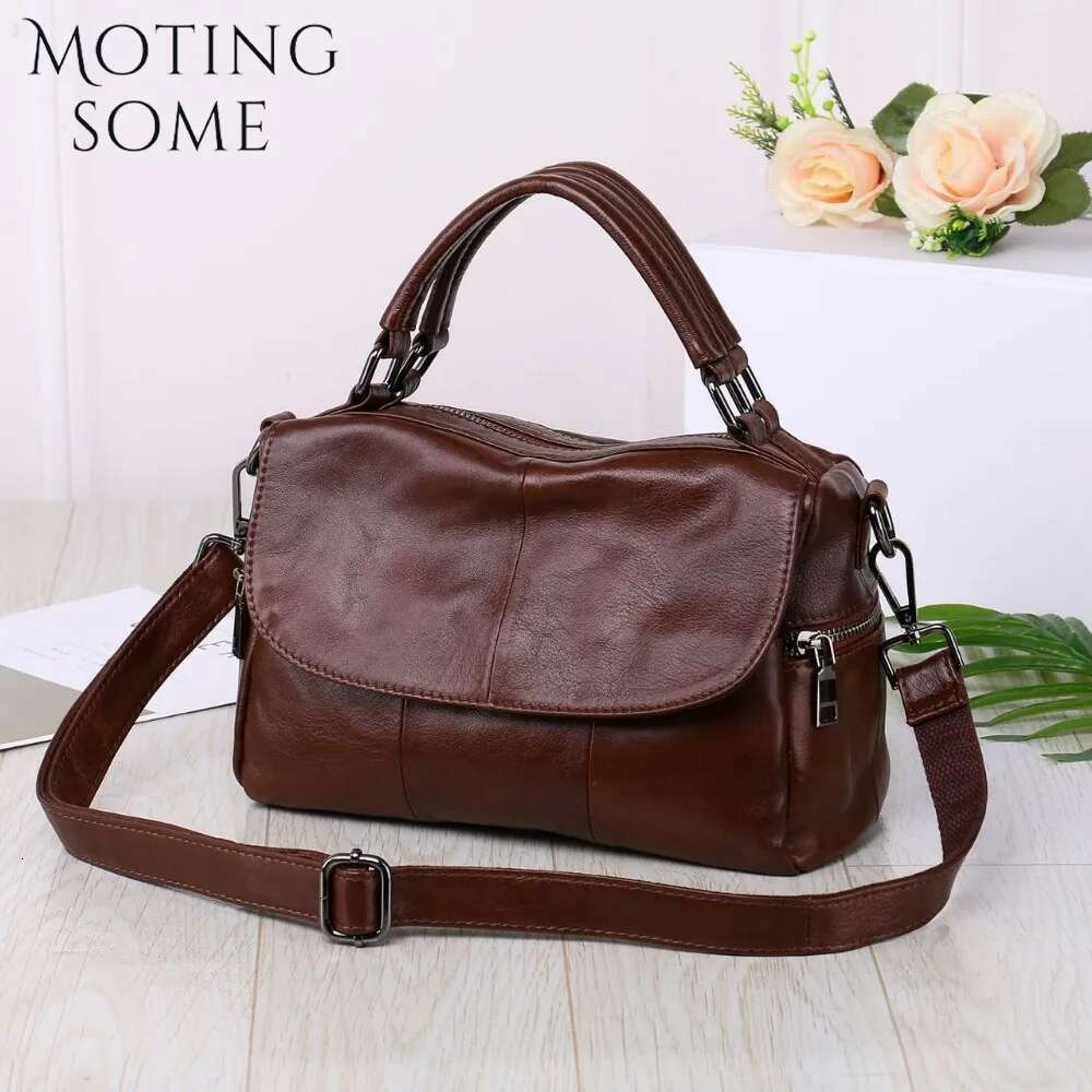 Motingsome Soft Cowhide Messenger Bag Women Leisure Handbag Crossbody Lady Flap Casual Daily Purse Top Handle Tote 2024