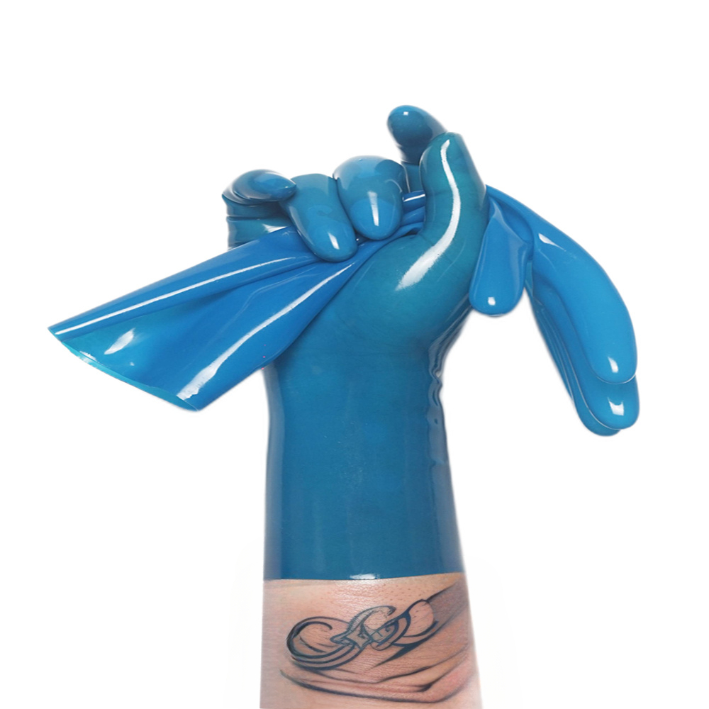 customized gloves rubber transparent blue latex fetish wear handmade gloves mark Latex catsuit male fetish hood chlorine bodysuit