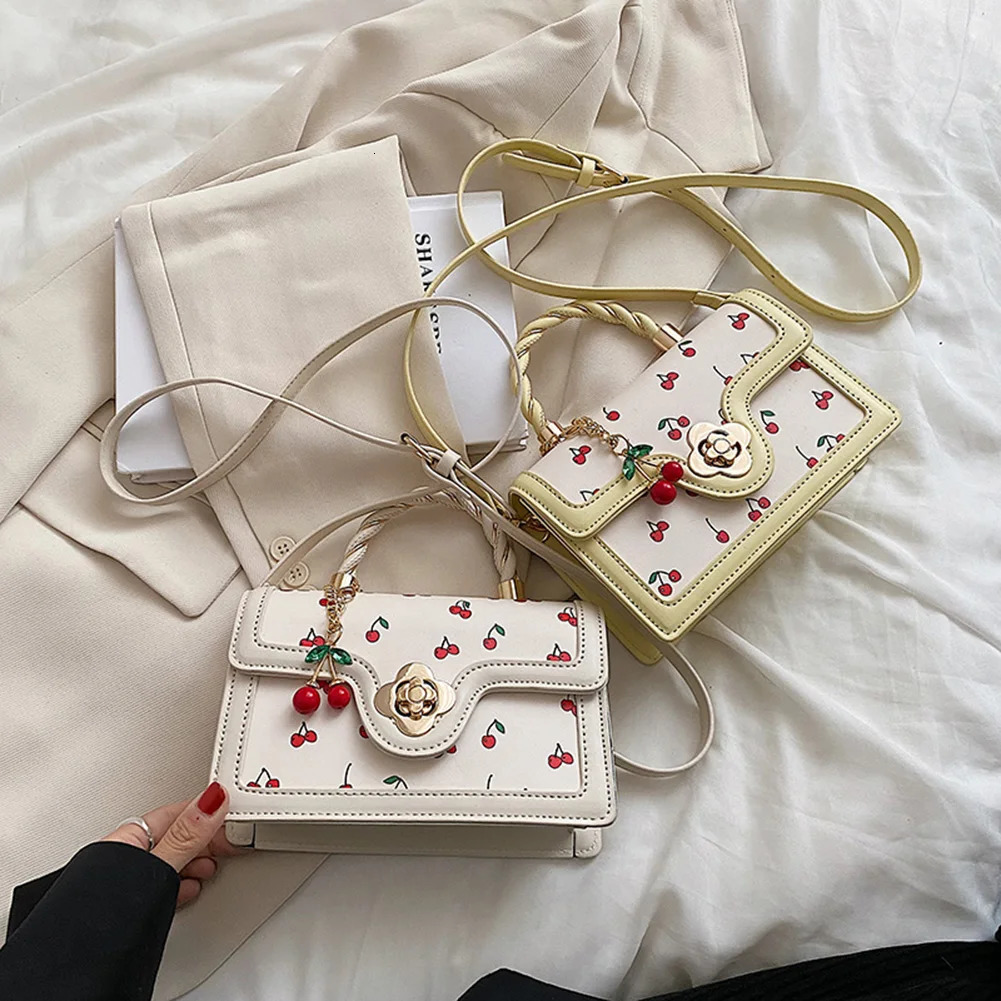 Women Cherry Square Chain Bag PU Leather Sweet Crossbody Adjustable Strap Pattern Sling Ladies Outdoor 250514