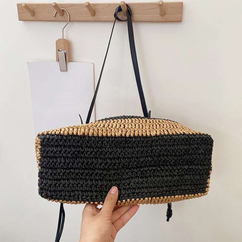 Fashion Striped Straw Large Tote Bag Casual Paper Woven Women Handbag Handamde Summer Beach Shoulder Crossbody Bags