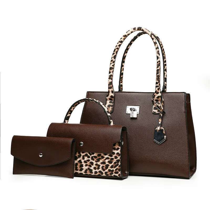 2025 Designer Shoulder Handbag New Large Capacity Leopard Pattern Women's 3Pcs Set Bag Large Handbag Crossbody Wallet