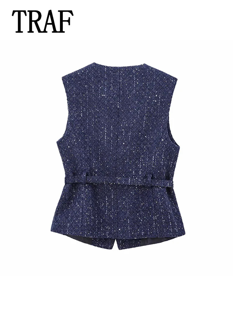 Autumn 2025 vintage casual chic womens top with pure gold buttons Oneck short sleeved vest fashion 250506