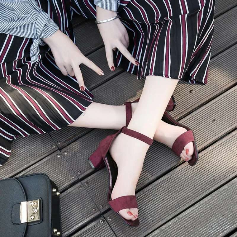 Women's Summer Fashion Sandals Medium High Heel Outdoor Sandalias Elegant Wedding Shoes Bridal Plus Size 34-40 Buckle Strap