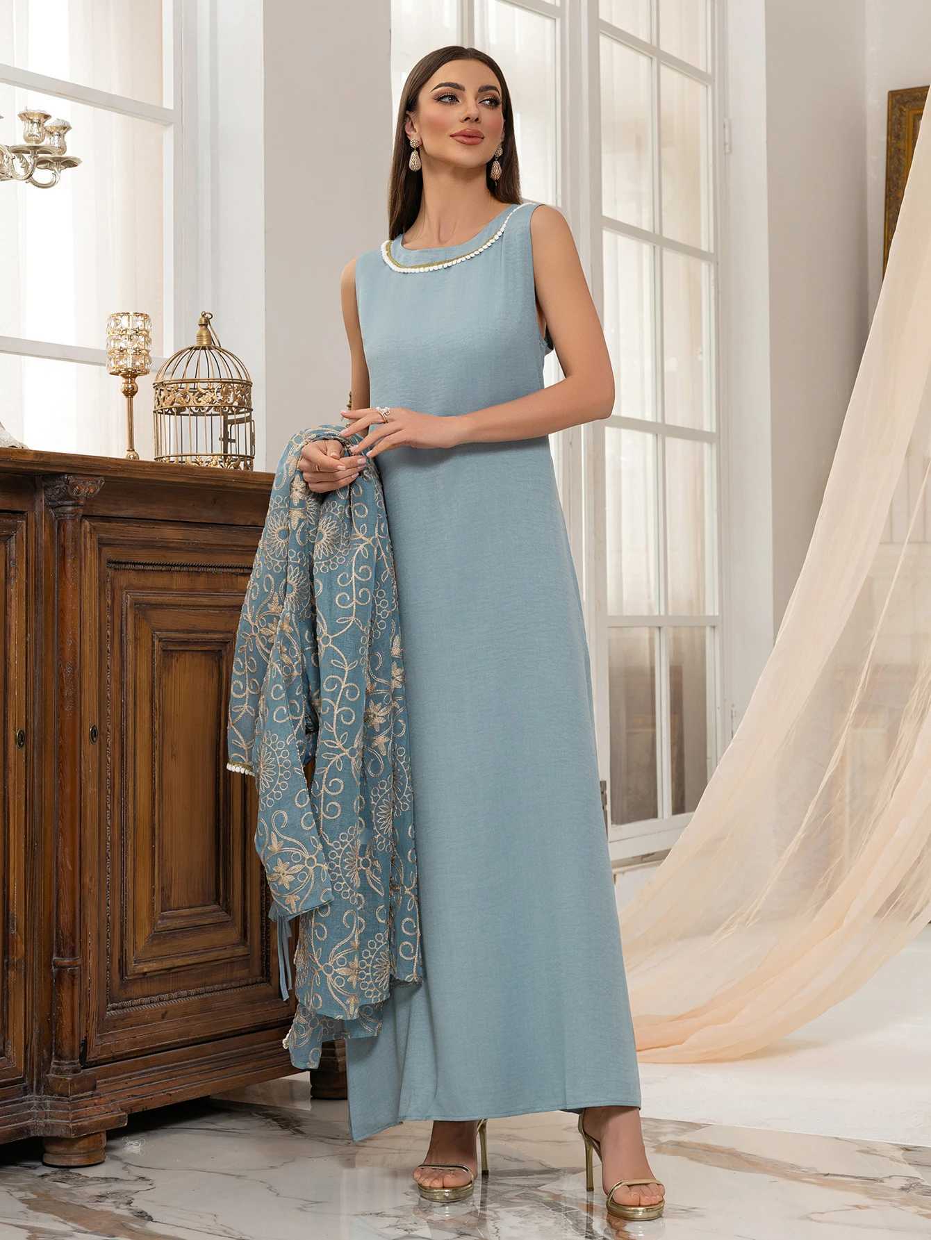Muslim Intricate Embroidered Abaya set with Belt Design Ideal for UAE Dubai Middle East Wedding Ramadan Formal Modest Fashion X250514