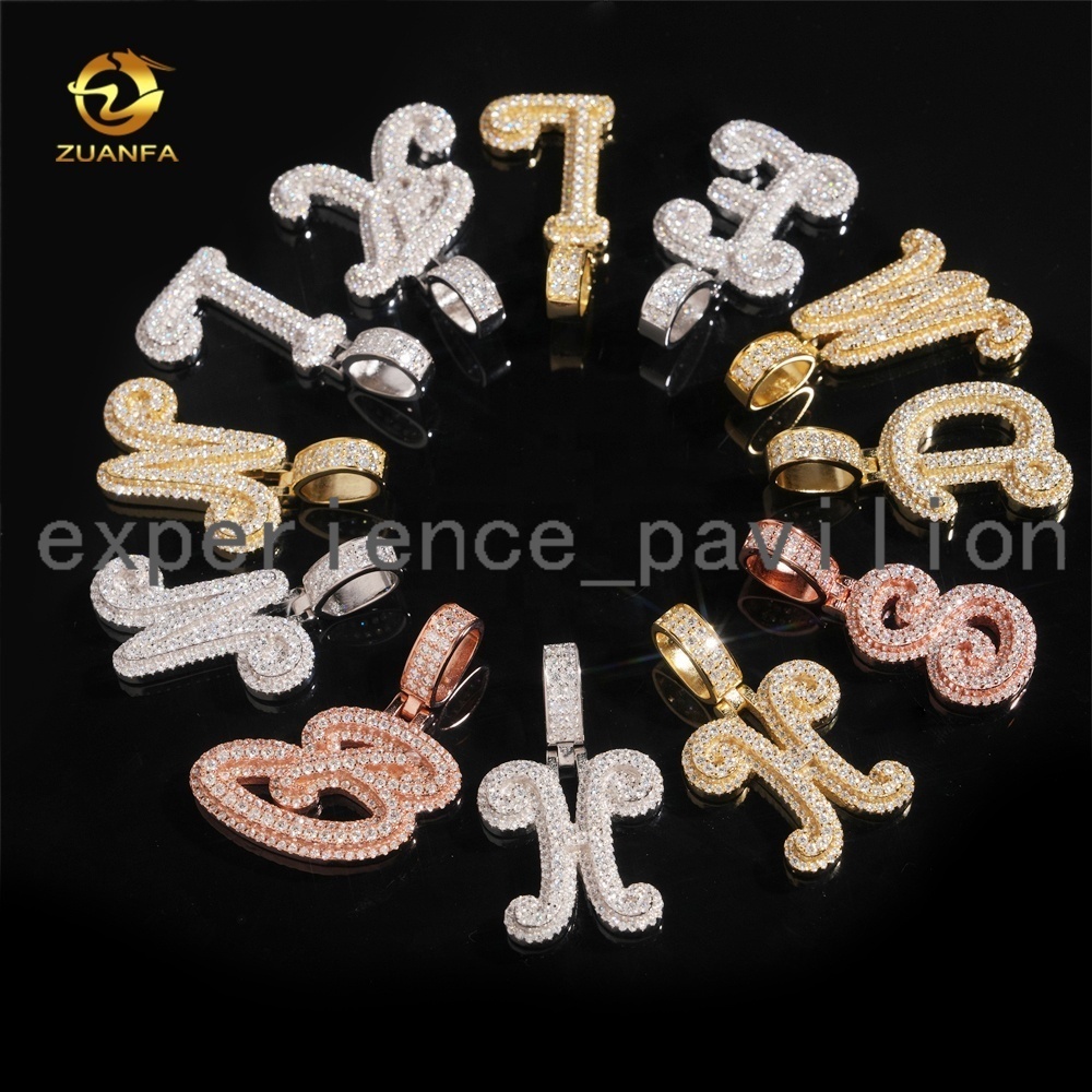 Fine Jewelry Initial Charms Gold Plated 925 Silver Iced Out Hip Hop Customisable Letter Pendant