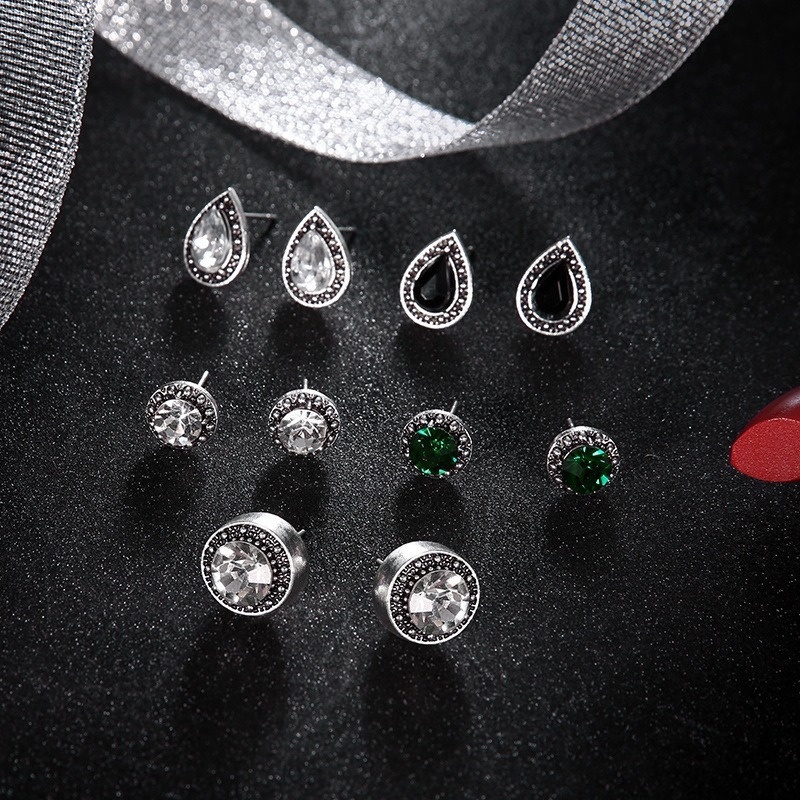 Trendy new product dazzling black tassel crystal simple 5-piece set earrings light colorful exquisite