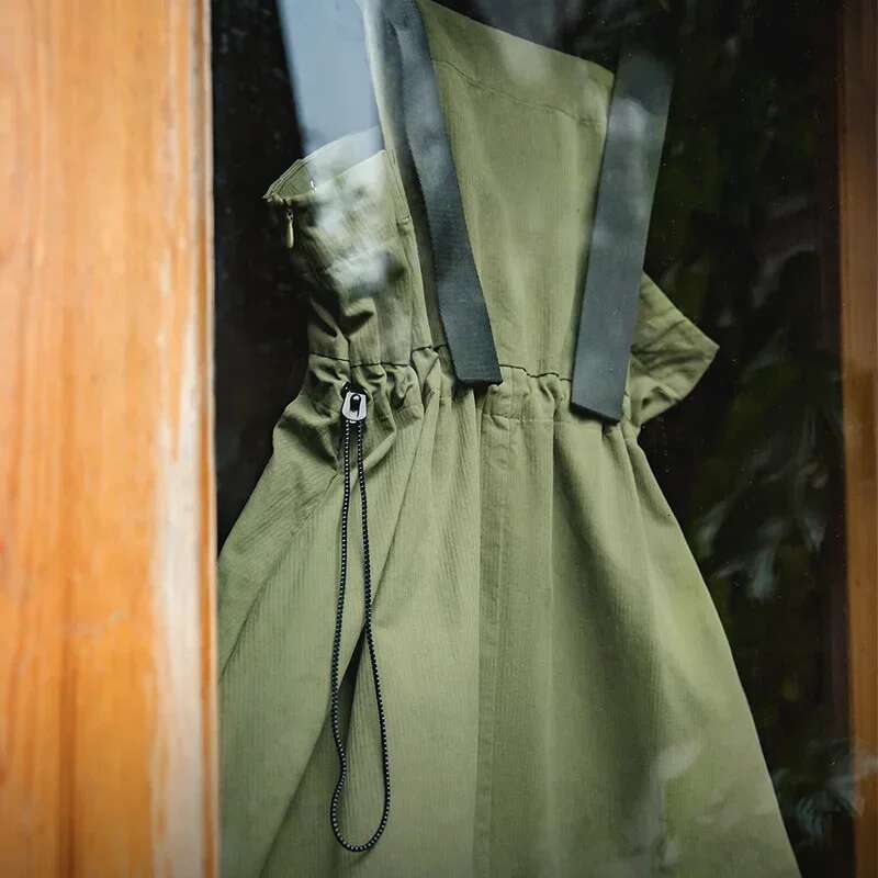 Maden Green Adjustable Strap Women Suspender Long Skirt Casual Loose Fit Cargo Sleeveless Dress for Summer