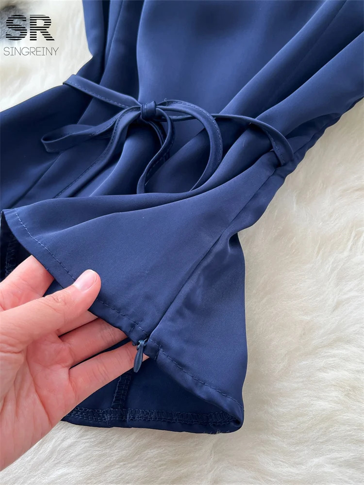 SINGREINY Elegant Summer French Two Piece Set Women Sleeveless Lace Tie n TopsLong Skirt Senior Fashion Vacation Suits 250514