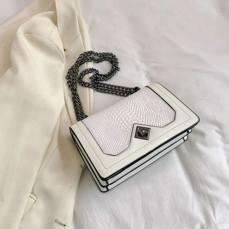 Leather Shoulder Chain Purse For Women - Fashion Crossbody Bags Vintage Snake Print Underarm Bag Square Satchel Totebag