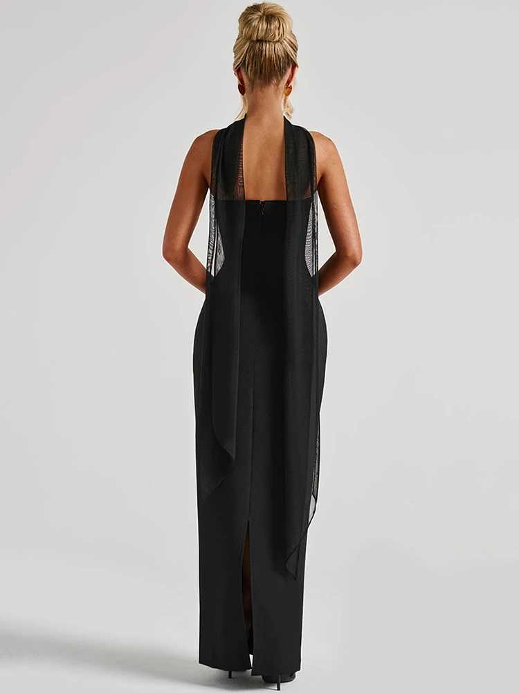 Mozision Scarf Collar Strapless Sexy Maxi Dress For Women Fashion Off-shoulder Backless Bodycon Club Party Long Dress ElegantXJ250514