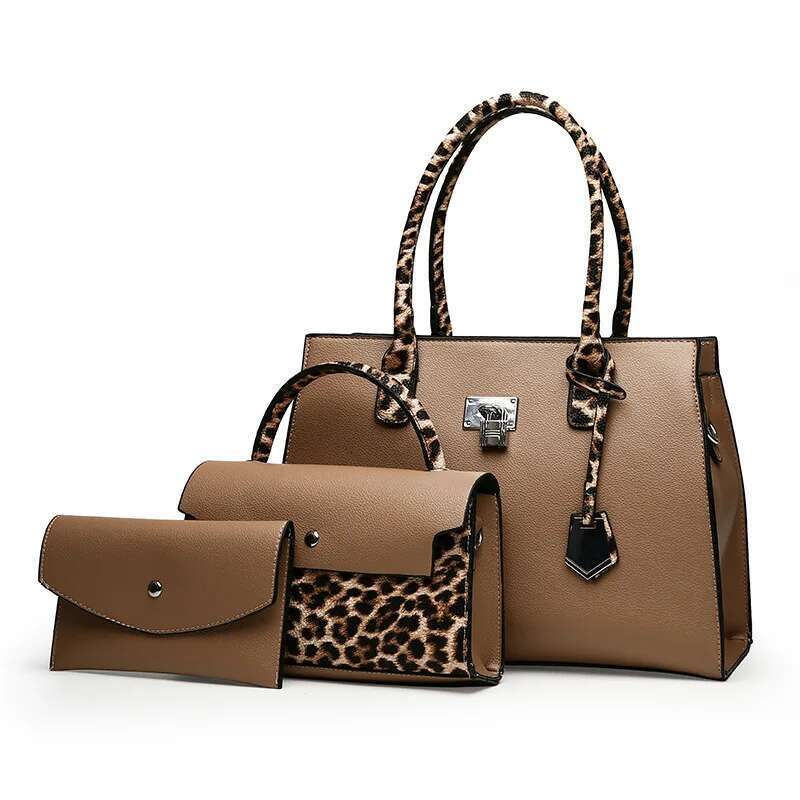 2025 Designer Shoulder Handbag New Large Capacity Leopard Pattern Women's 3Pcs Set Bag Large Handbag Crossbody Wallet