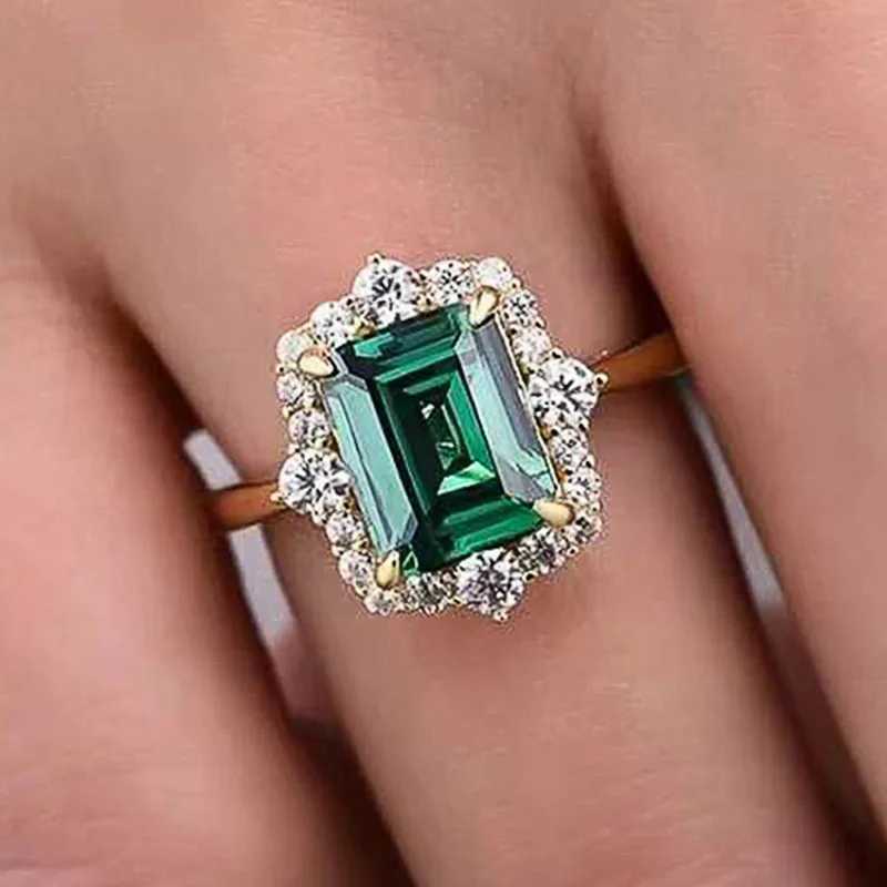 Luxury 925 Sterling Silver Square Green Cubic Zirconia Rings Elegant Wedding Bands Accory for Women Anniversary Party JewelryXJ250514