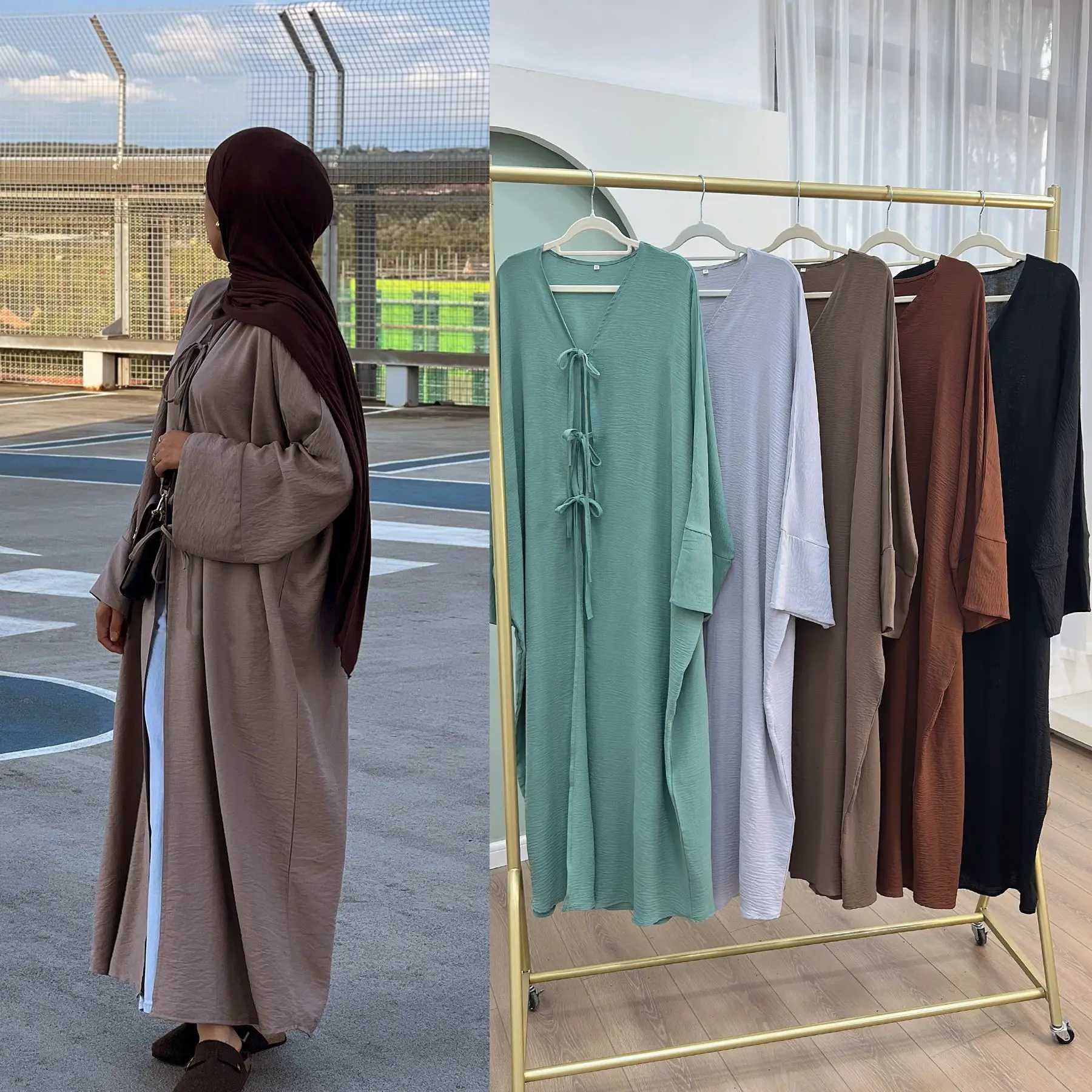 Dubai Open Kimono Abaya Cardigan for Muslim Women Dress Eid Djellaba Islam Clothing Arabic Robe Ka Jalabiya Musulmane Femme X250514