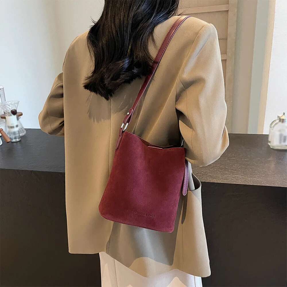 Trendy Women Fashion Lady Casual Leather Shoulder Bag Soft Underarm Pack Female Suede Tote Bucket Handbag For Girls