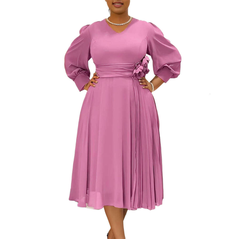 Women's Wear New Spring Fashion Temperament Elegant Solid Color A-Line Skirt Plus Size Dress
