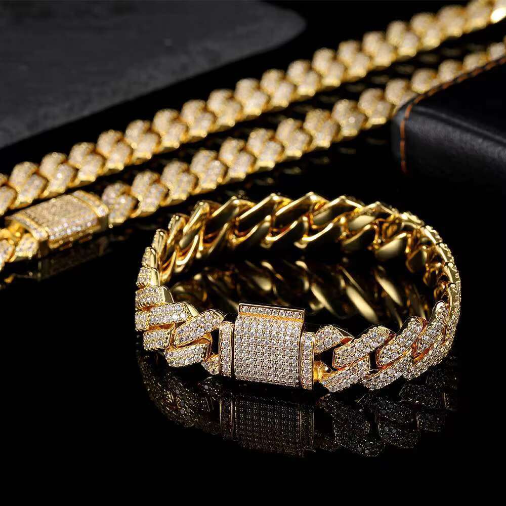 Hip hop Lced Out CZ 9mm Gold Plated Blue Pink Cubic Zirconia Miami Cuban Chain Shining Rap Singer Necklace