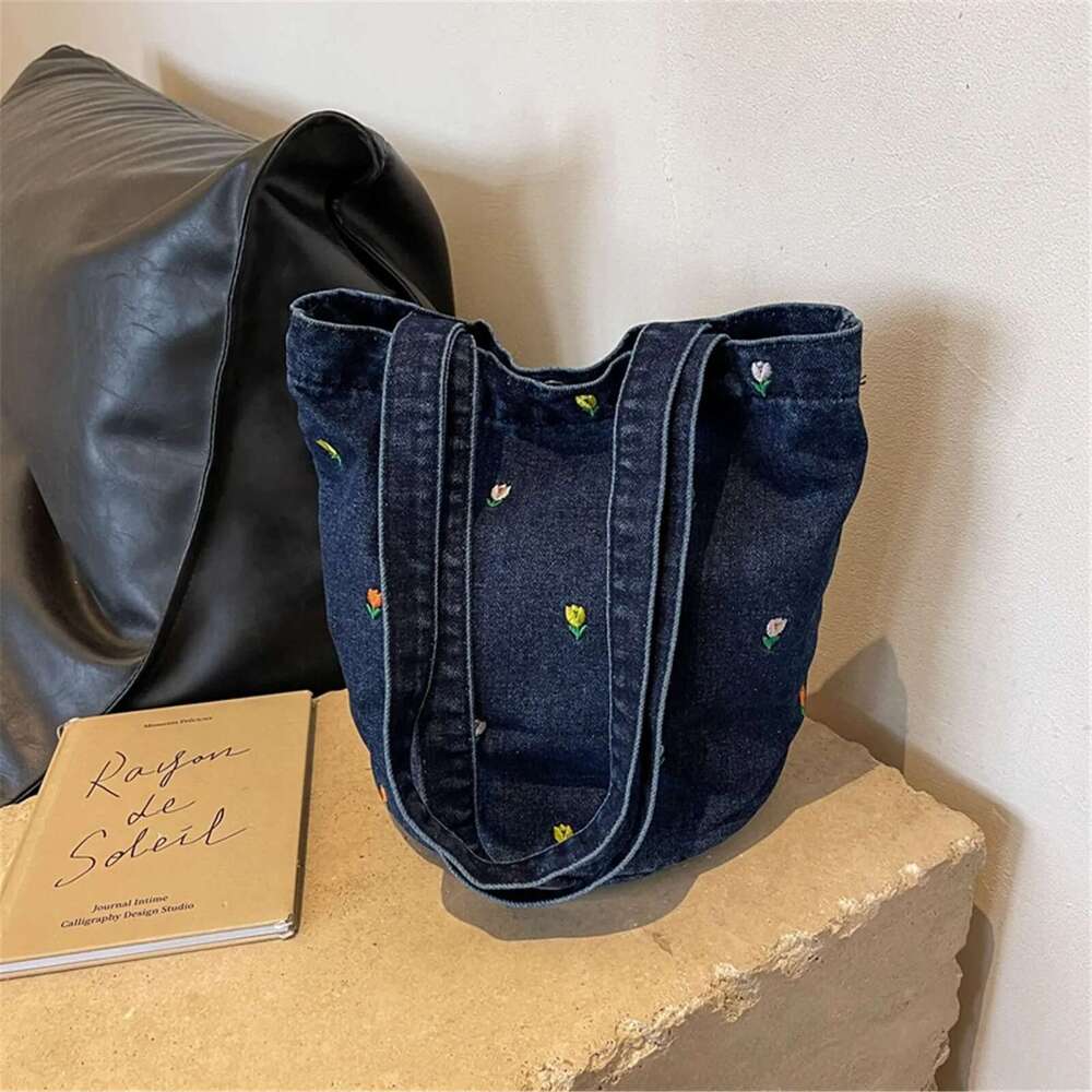 Bucket Embroidered Denim Summer Large Capacity Tote In All-Match Shoulder Ladies Carrng Portable Shopping Bag New